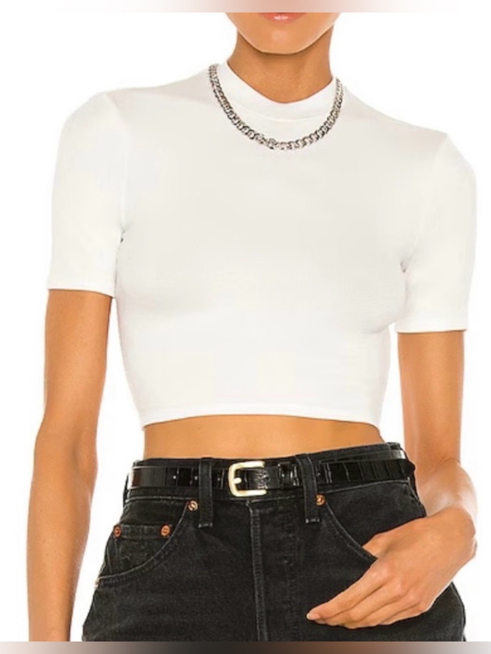 Twenty Montreal Mackay Ribbed Cropped Top in ivory